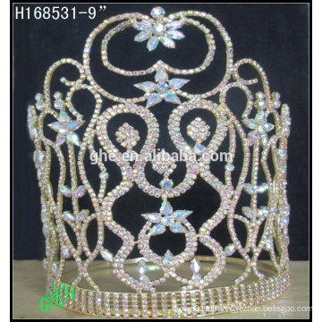 Novo estilo de moda por atacado ouro AB rhinestone coroa tiaras